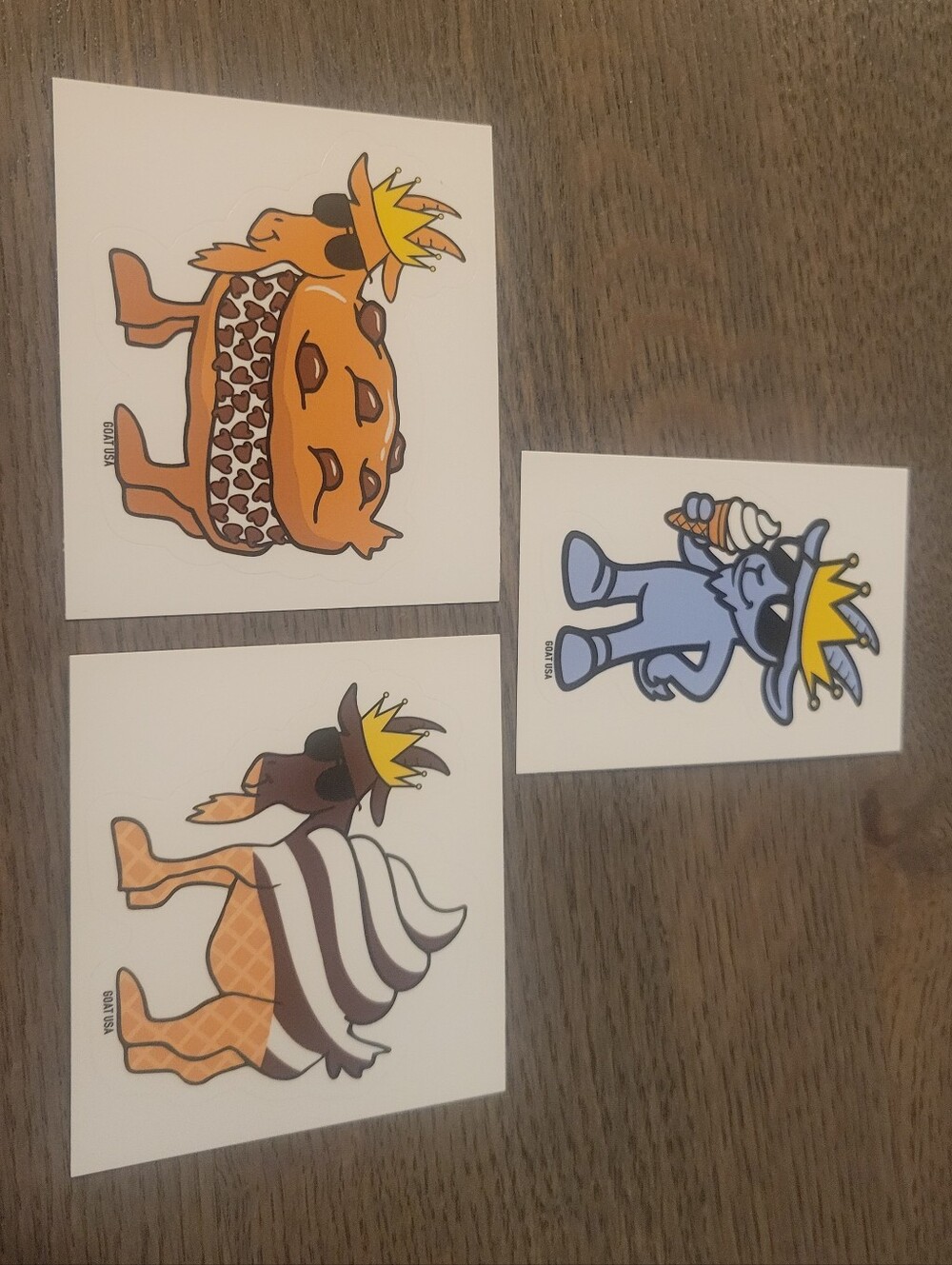 GOAT USA Colorful Crowned Goat Sticker Lot Of 3- Ice Cream, Soft Serve, Cookie